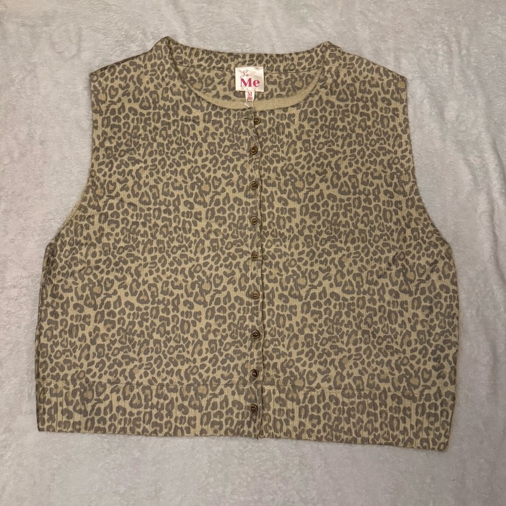 So Me Faded Leopard Print Cardigan Vest